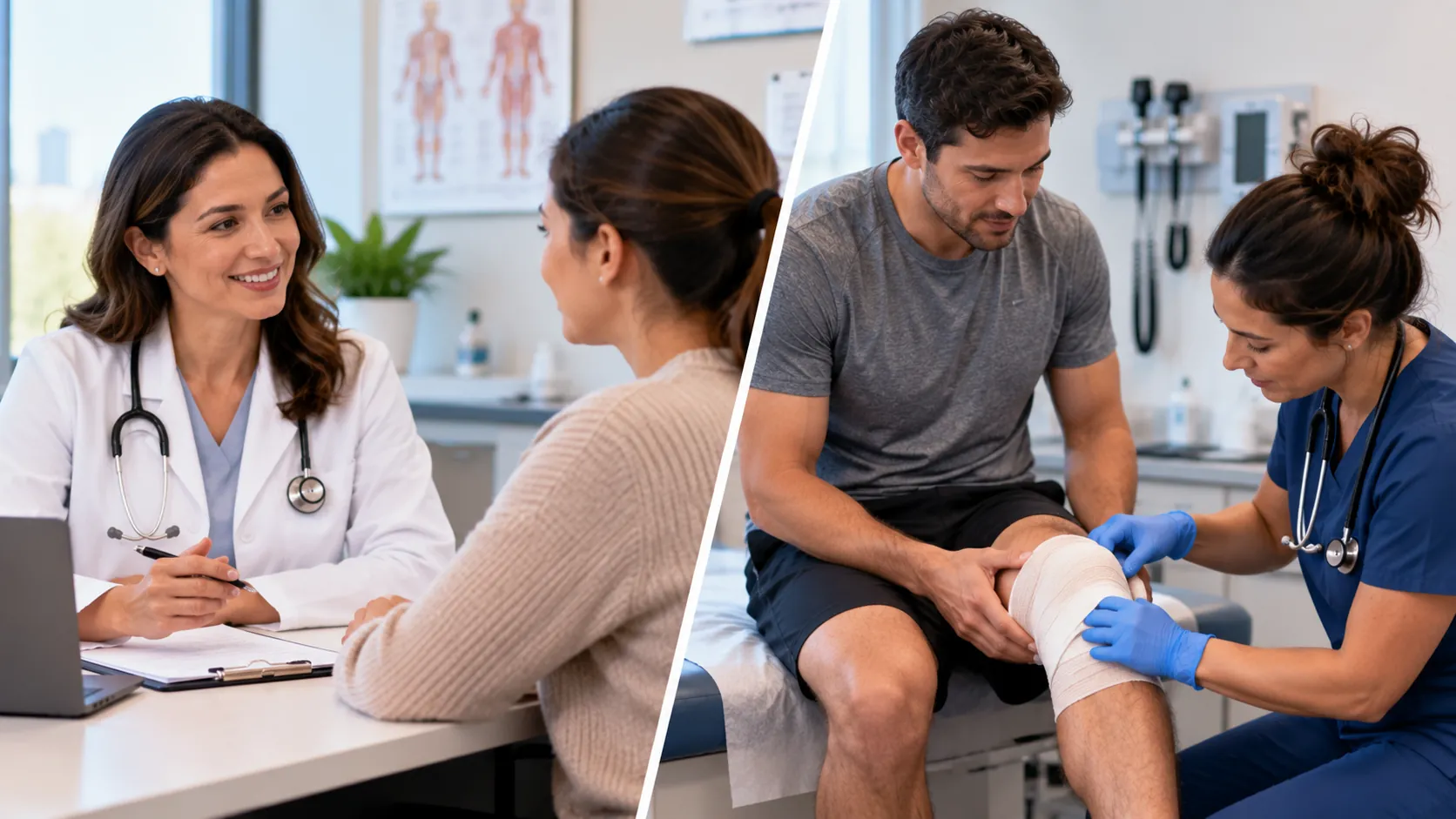 Primary care doctor consultation and urgent care treatment in a medical clinic