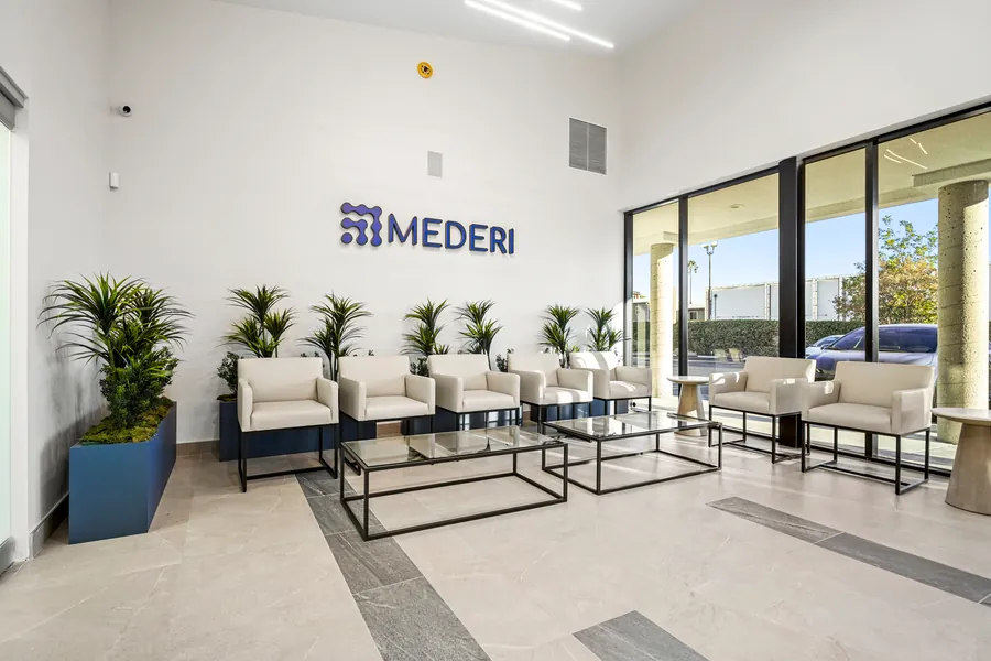 The bright reception area at Mederi Urgent Care